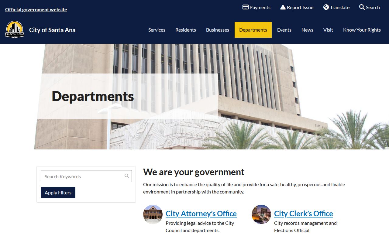 Santa Ana people search city departments directory