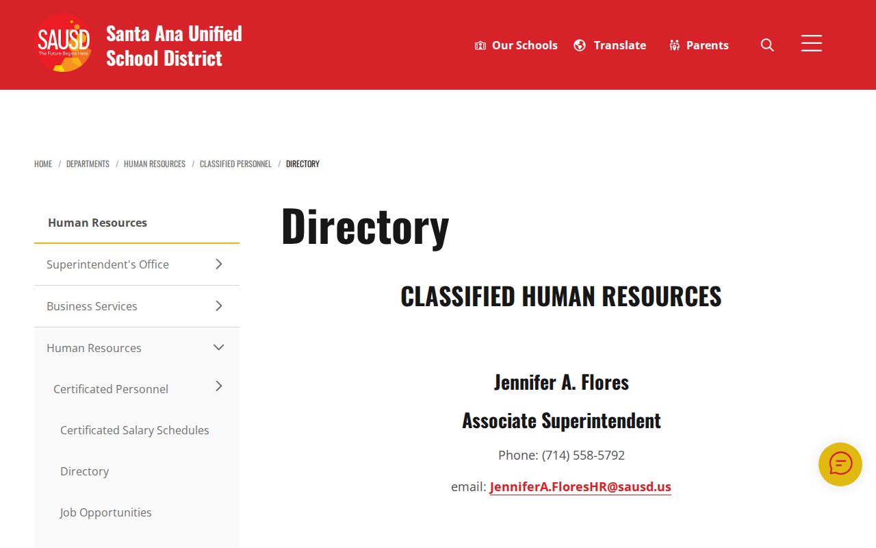 Santa Ana people directories screenshot of the SAUSD staff directory